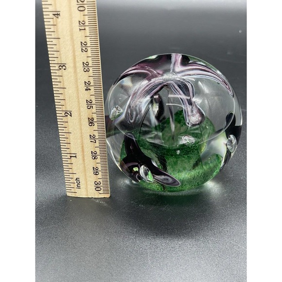Adam Jablonski Paperweight Purple Flower Hand Blown Controlled Bubble Art Glass - Picture 7 of 7